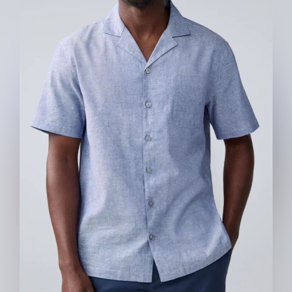 Mack Weldon Tech Linen Camp Shirt Men's Short Sleeve Shirt Wild Rapids X-Large - Picture 3 of 9